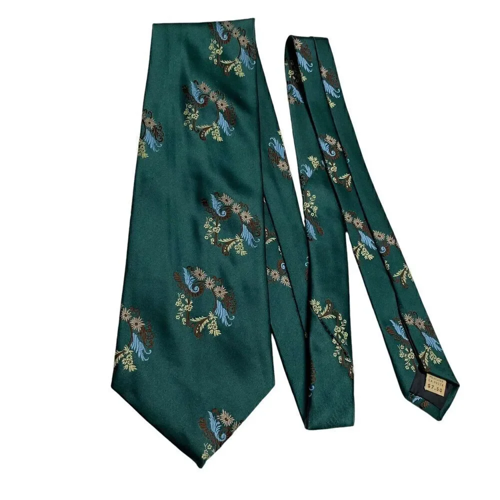 Vintage Louis Feraud Paris Men's Tie Necktie Wide Polyester Floral Green Disco